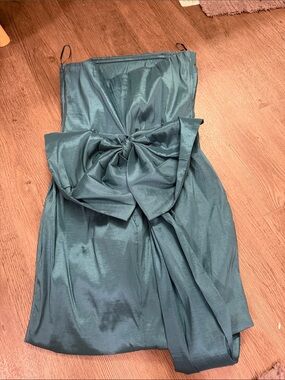 Strapless Teal Bow-Front Evening Dress